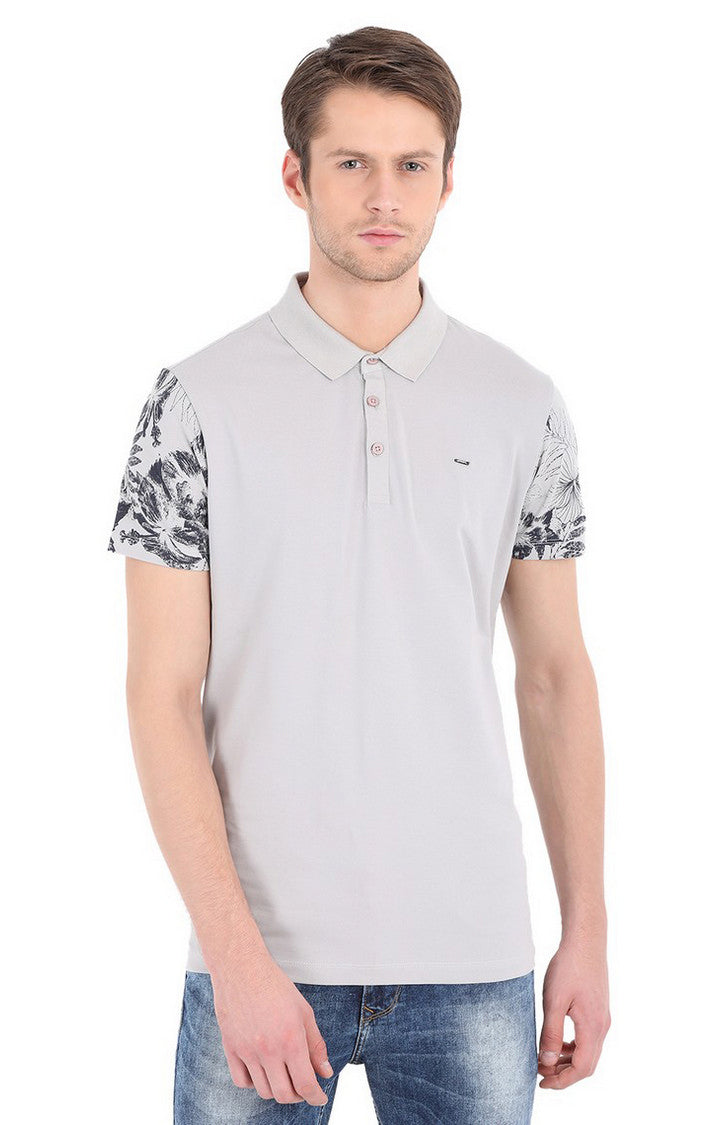 Spykar Grey Solid Slim Fit Polo T-Shirt