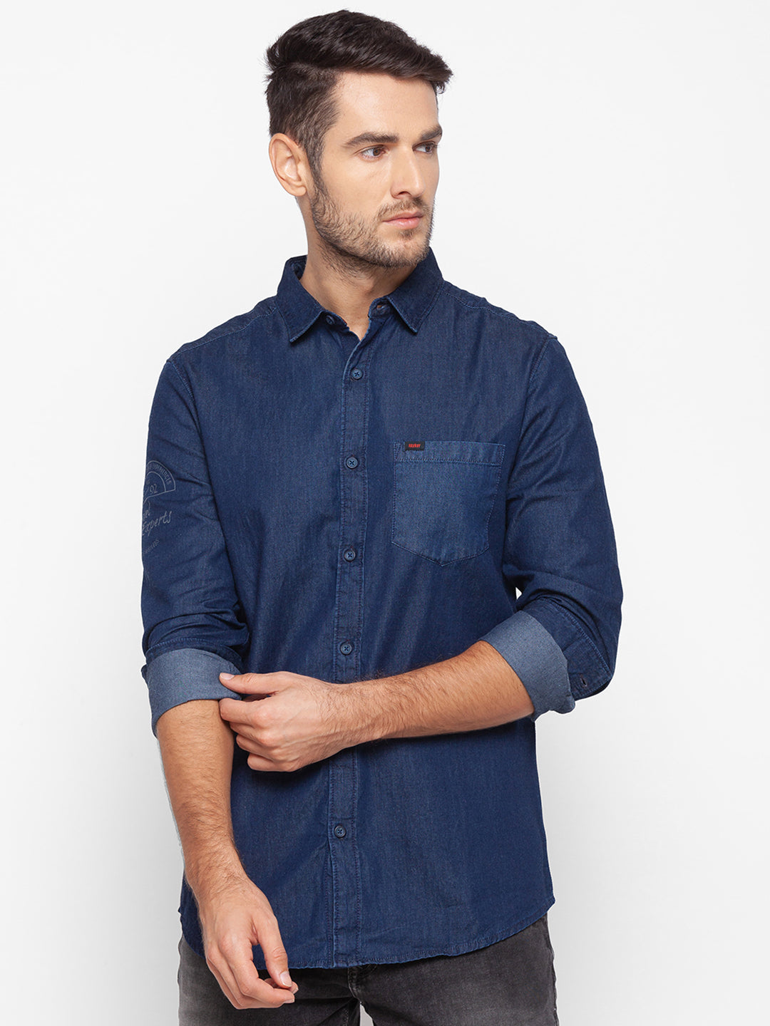 Spykar Slim Fit Blue Cotton Men Shirt