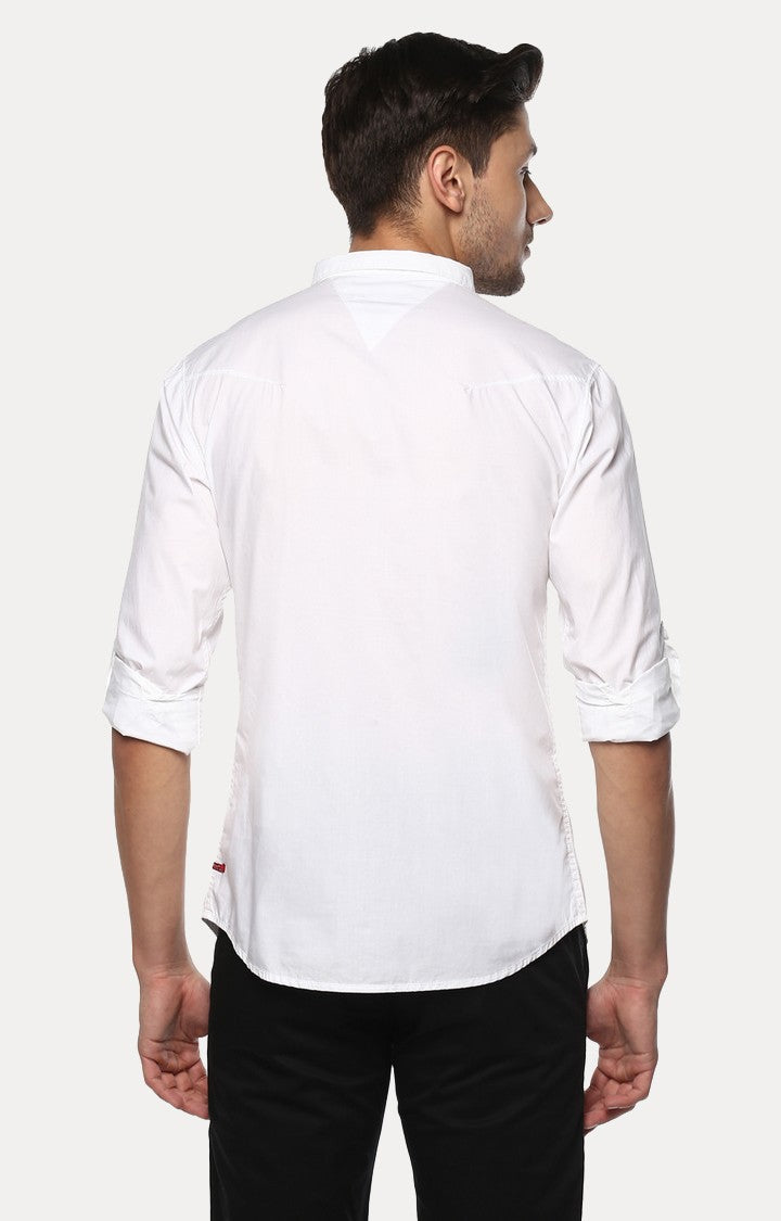 Spykar Men'S White Cotton Solid Casual Shirts