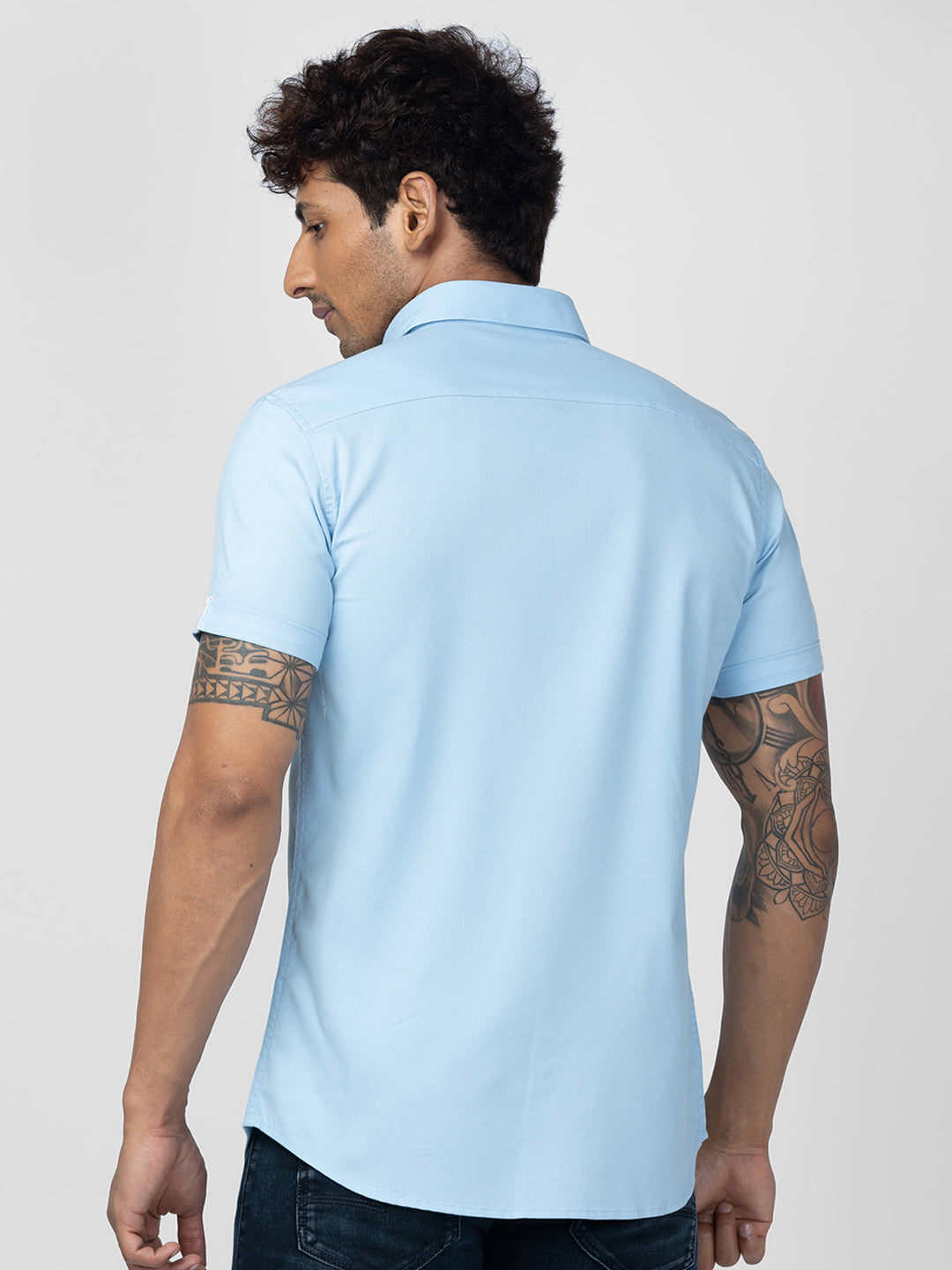 Spykar Men Sky Blue Cotton Regular Slim Fit Plain Shirt