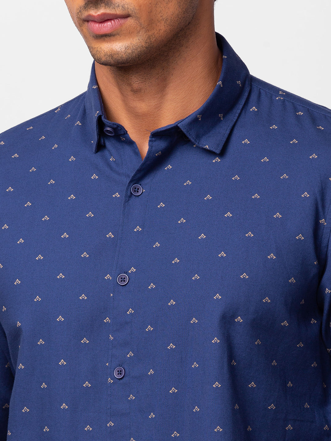 Spykar Men Ink Blue Cotton Slim Fit Printed Shirt