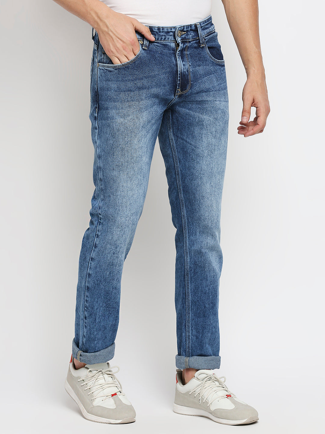 Spykar Men Blue Cotton Regular Fit Narrow Length Jeans (Rover)