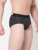Men Premium Cotton Blend Black-Check Brief - (Pack Of 2)- Underjeans By Spykar