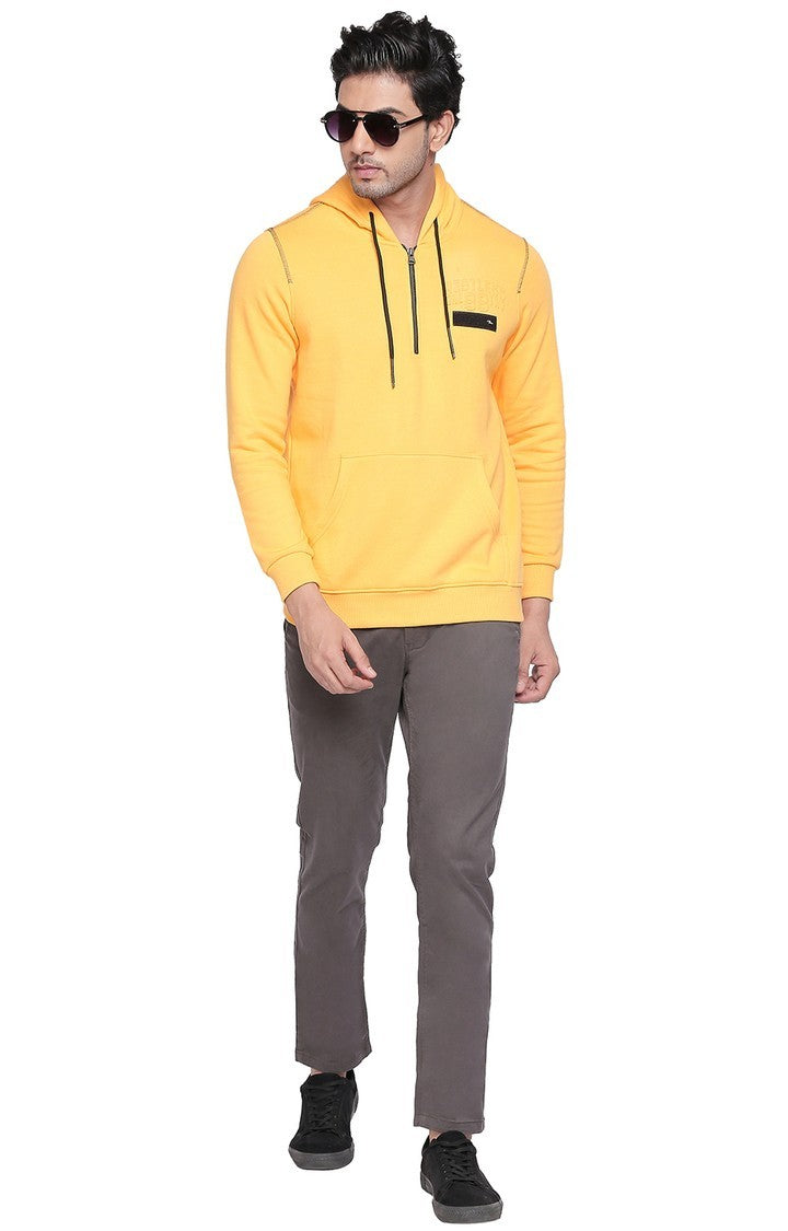 Spykar Men Yellow Cotton Regular Fit Full Sleeve Hooded Sweatshirt