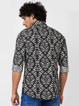 Spykar Men Black Cotton Regular Slim Fit Full Sleeve Causal Printed Shirt