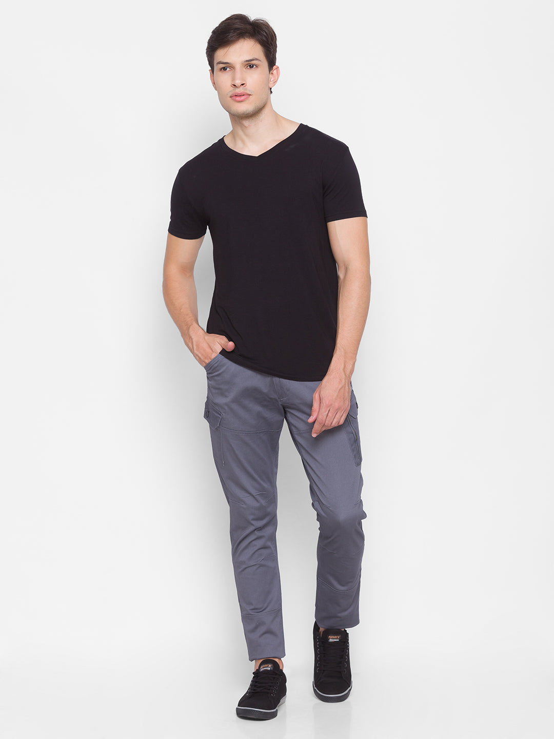 Spykar Men Grey Cotton Slim Fit Casual Trousers