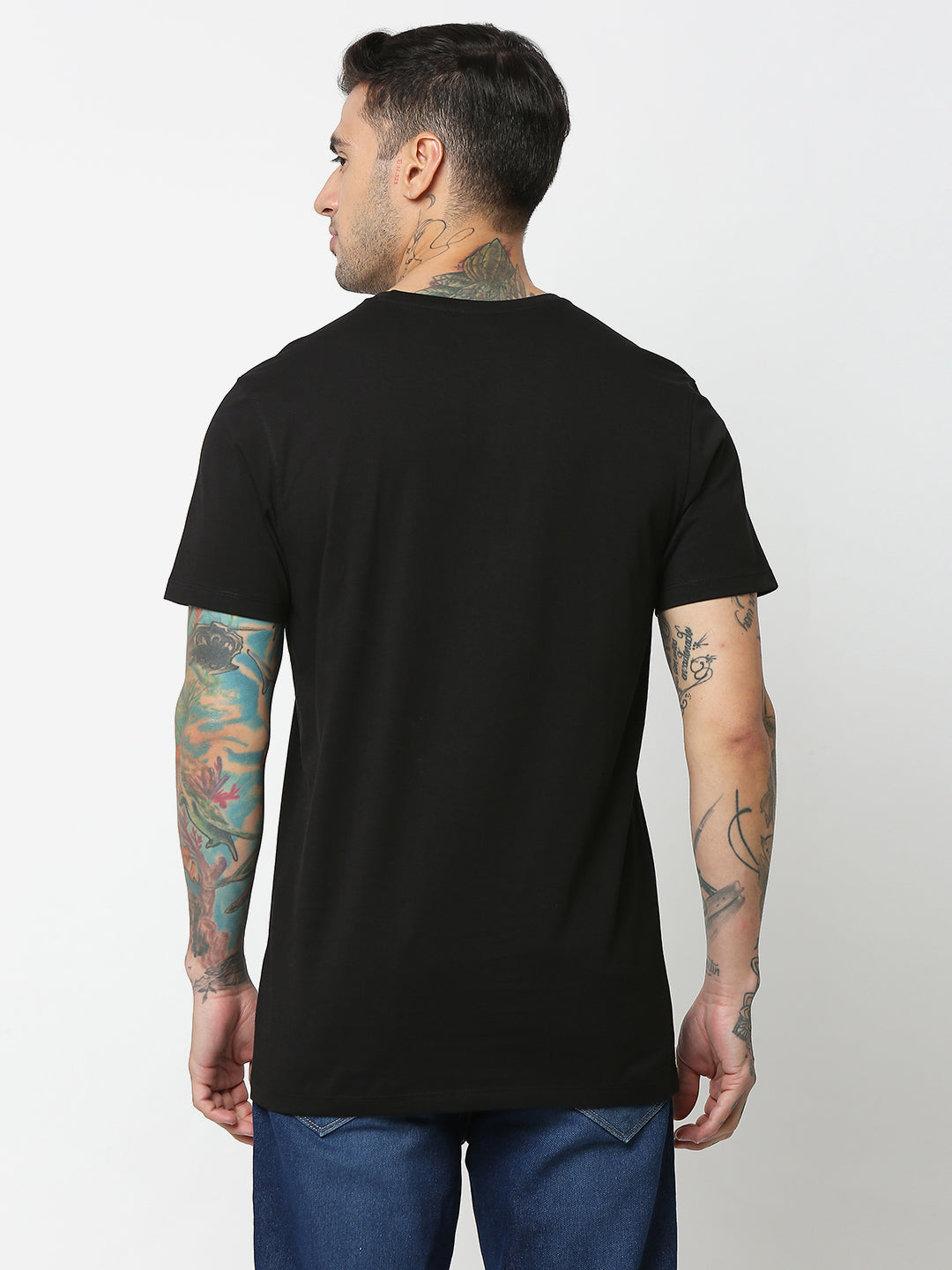 Spykar Men Black Cotton Slim Fit Round Neck Printed T-Shirt