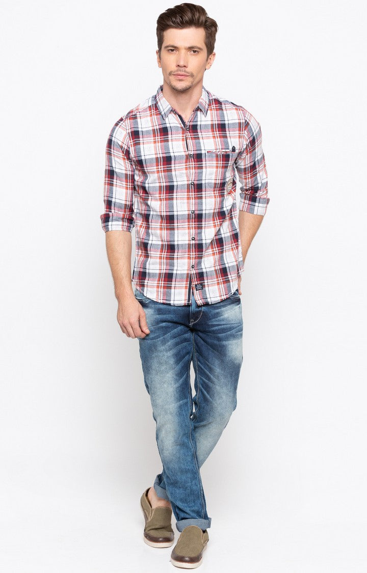 Spykar Men'S White Cotton Checked Casual Shirts