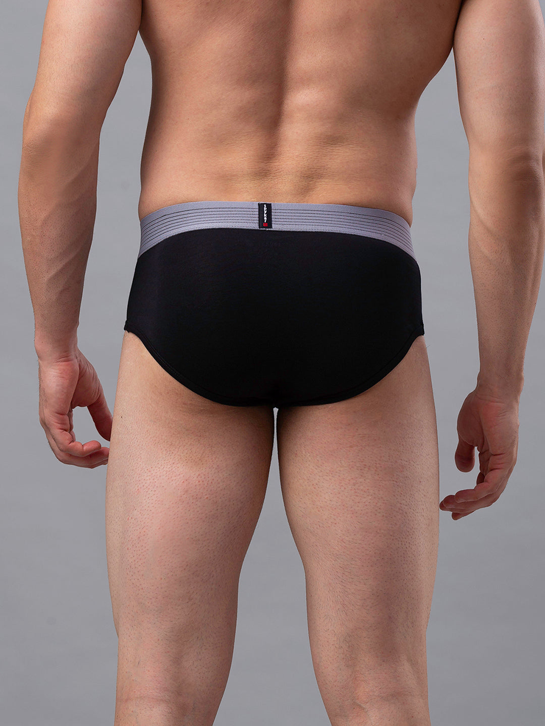 Men Premium Black-Grey Cotton Blend Brief- Underjeans By Spykar