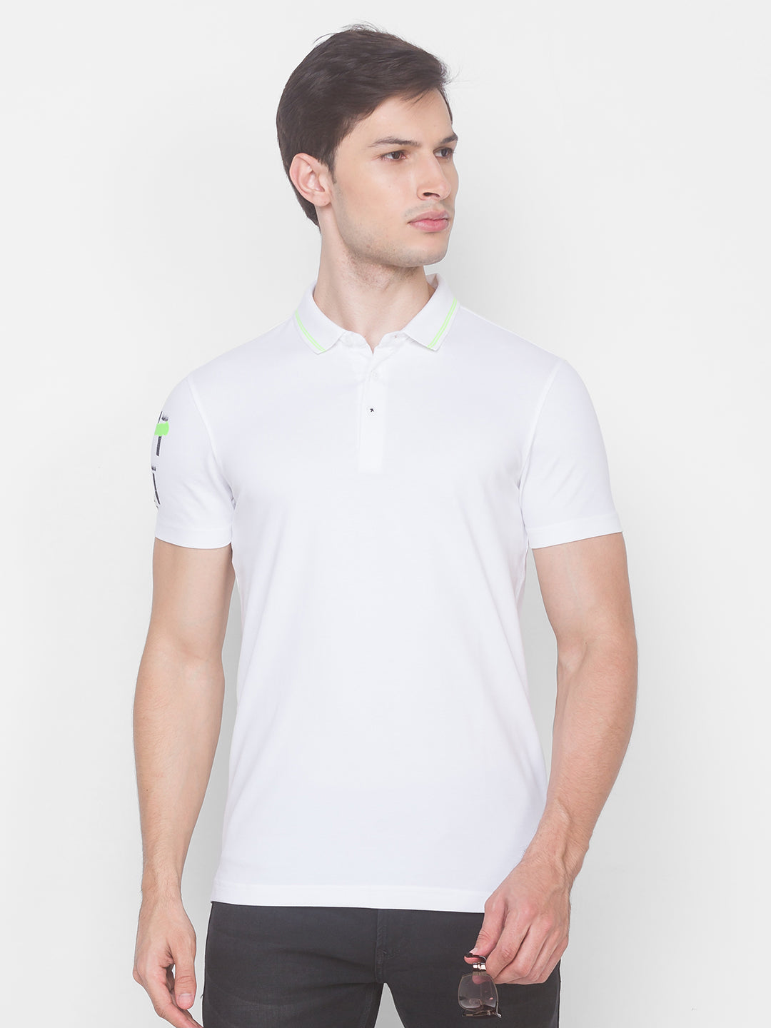 Spykar Men White Cotton Slim Fit Polo T-Shirt