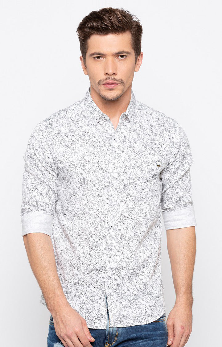 Spykar Men'S White Cotton Printed Casual Shirts