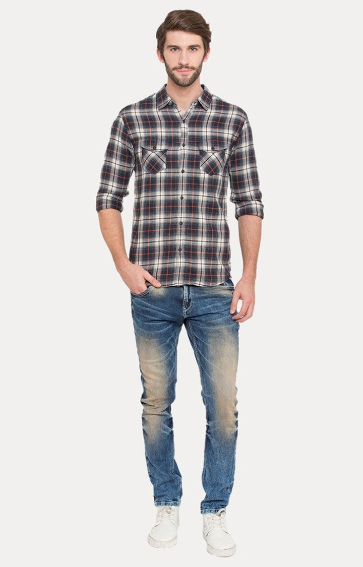 Spykar Men'S Blue Cotton Checked Casual Shirts