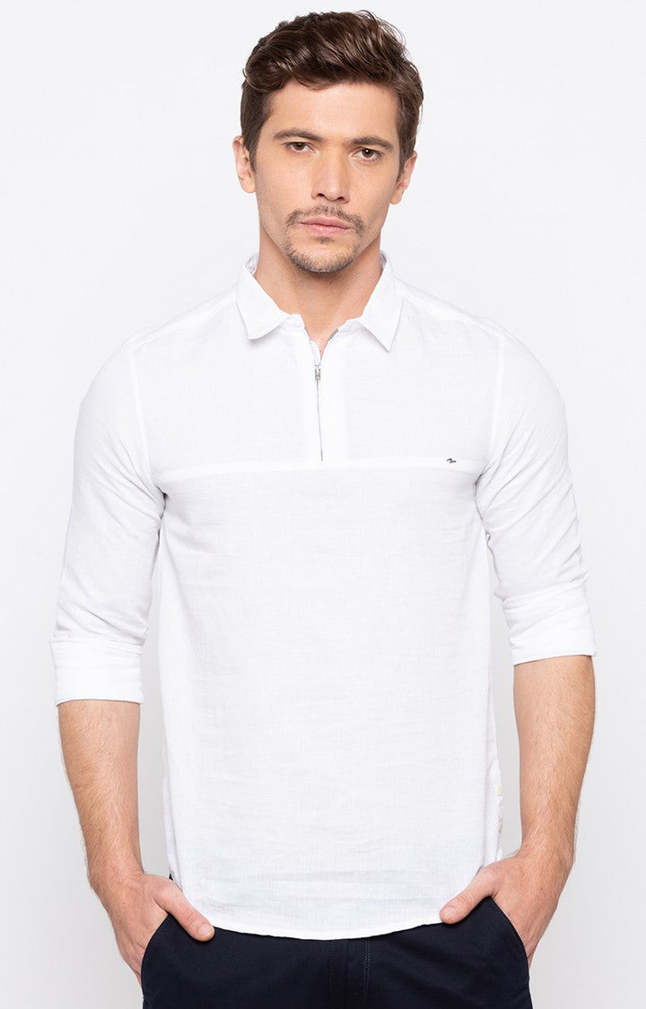 Spykar Men'S White Cotton Melange Casual Shirts