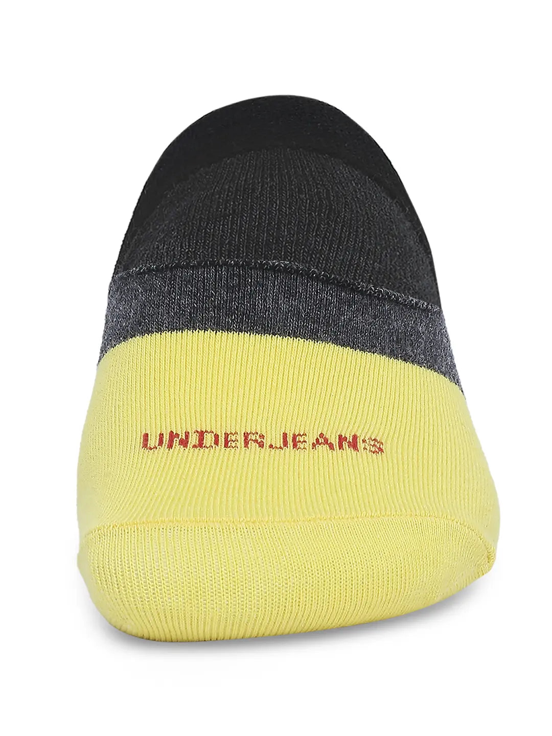 Underjeans By Spykar Men Grey Melange & Yellow Cotton Blend No Show Socks - Pack Of 2