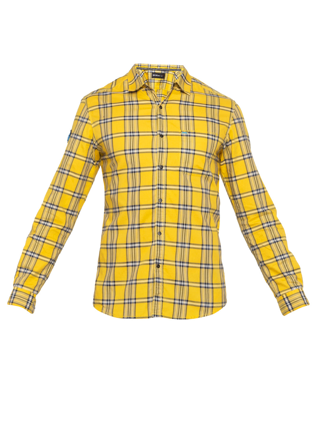 Spykar Men Yellow Checked Slim Fit Casual Shirt