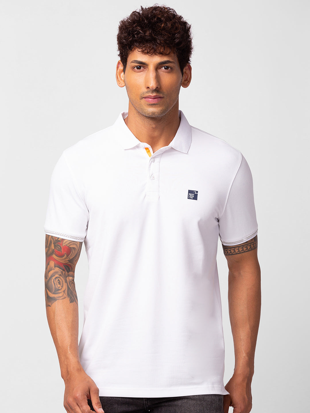 Spykar Men White Cotton Regular Fit Half Sleeve Plain Polo T-Shirt