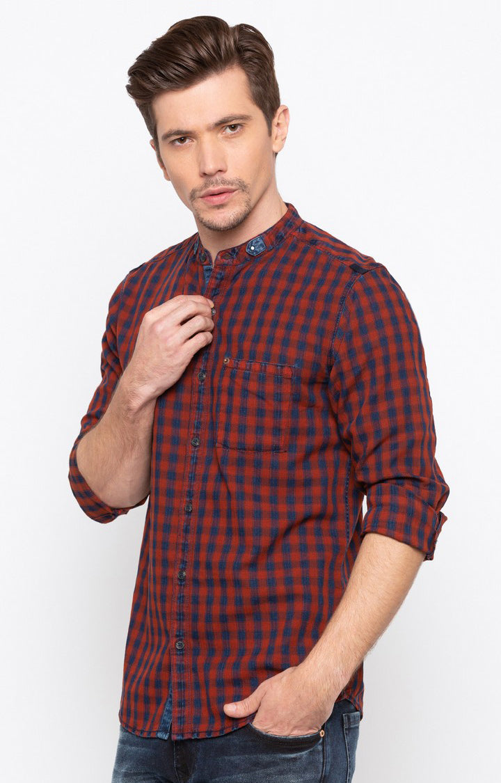 Spykar Men'S Red Cotton Checked Casual Shirts