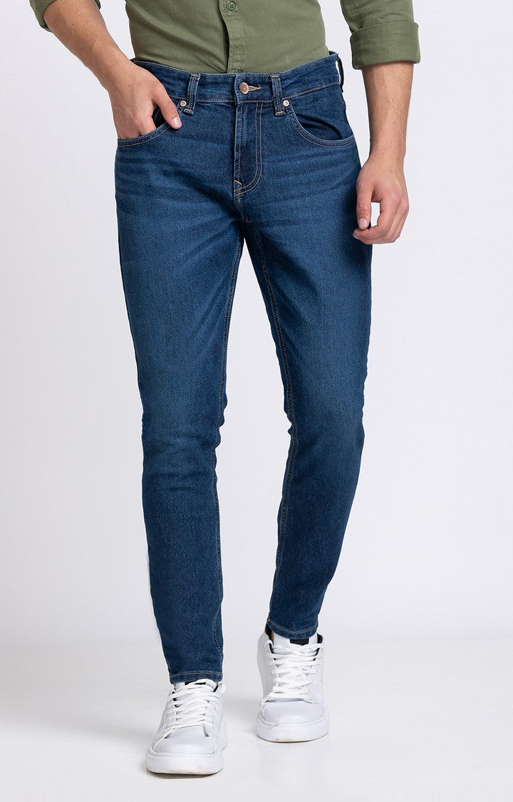 Spykar Men Mid Blue Cotton Slim Fit Tapered Length Jeans (Kano)