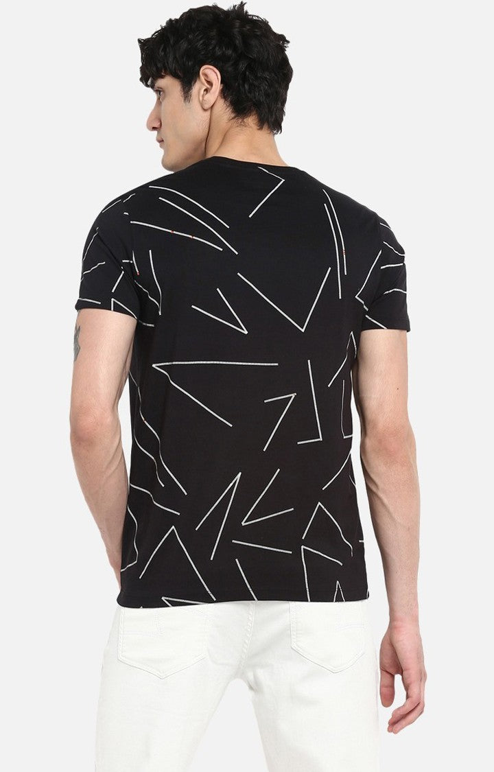 Spykar Black Printed Cotton Men T-Shirts