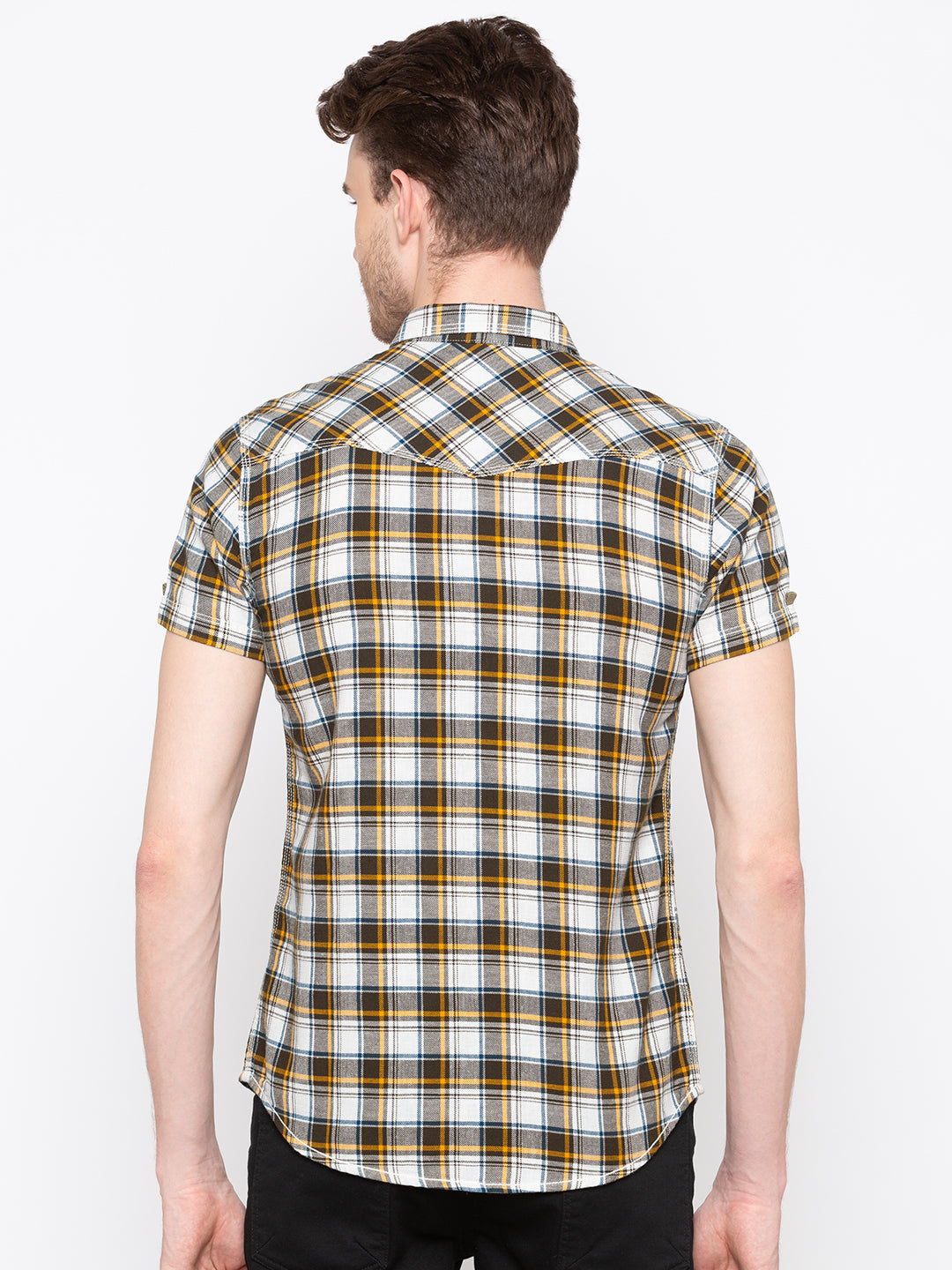 Spykar Men Olive Checked Slim Fit Casual Shirt