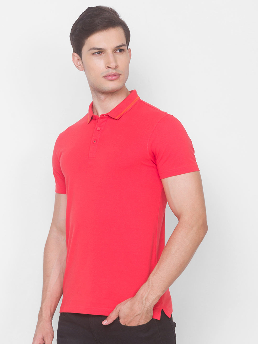 Spykar Men Coral Cotton Slim Fit Polo T-Shirt