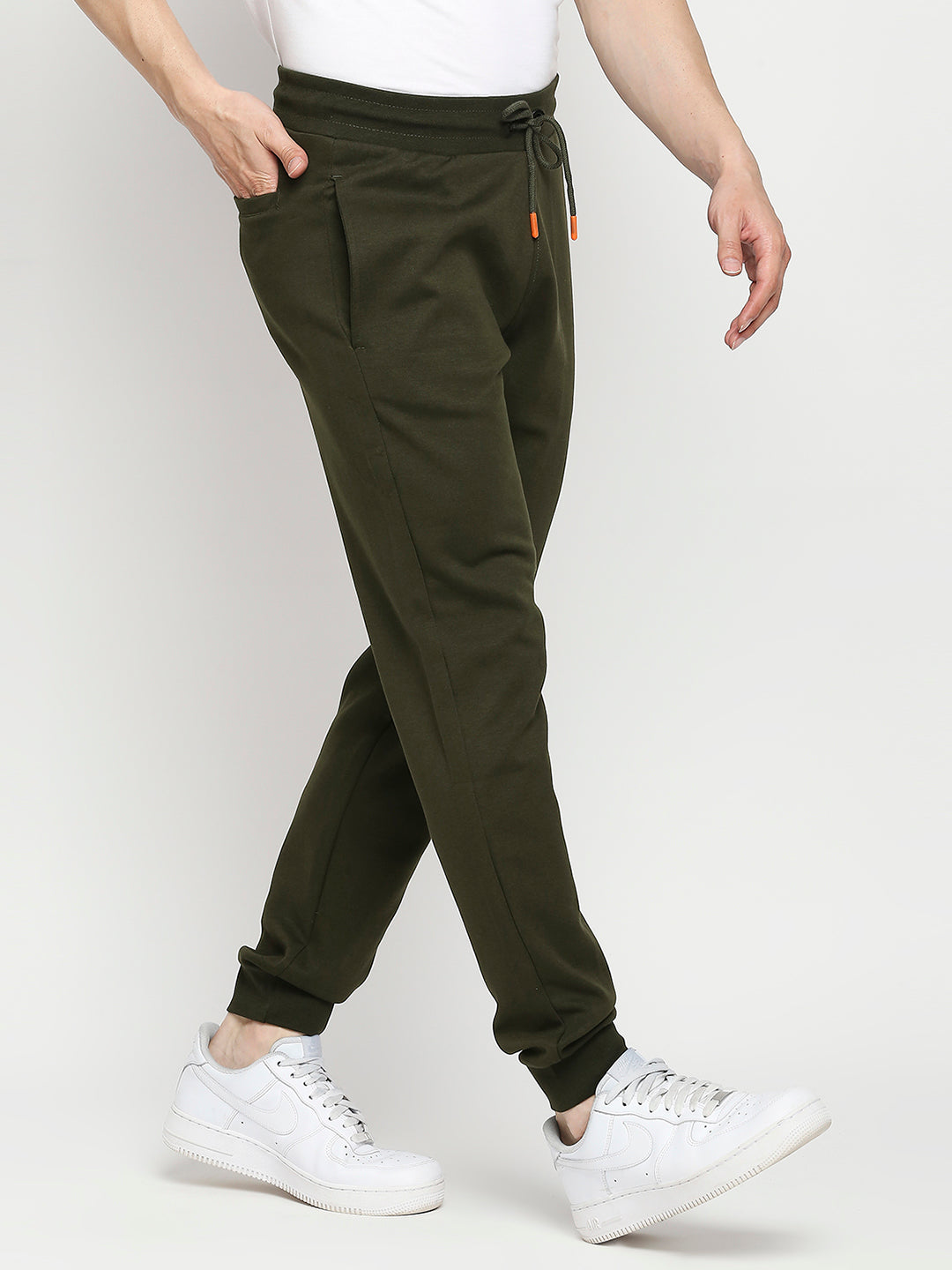 Men Cotton Blend Knitted Rifle Green Trackpant- Underjeans by Spykar