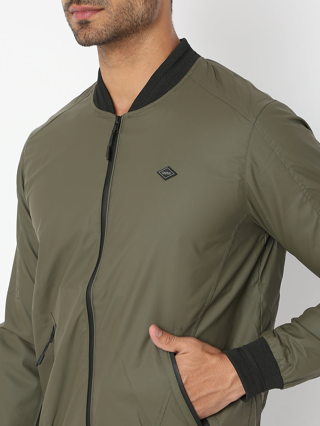 Spykar Men Olive Nylon Regular Fit Jacket