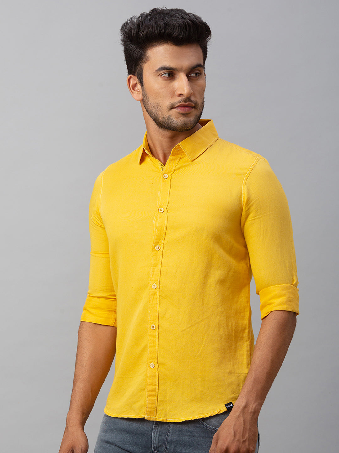 Spykar Men Yellow Cotton Slim Fit Shirt