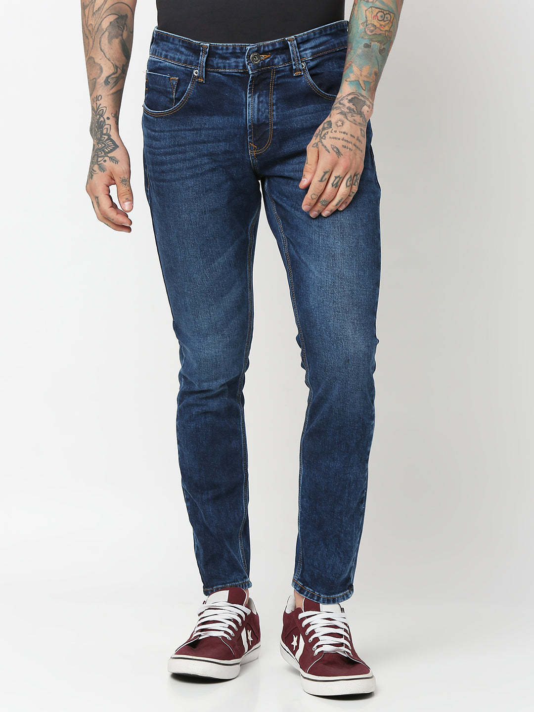 Spykar Men Dark Blue Cotton Slim Fit Tapered Length Jeans (Kano)