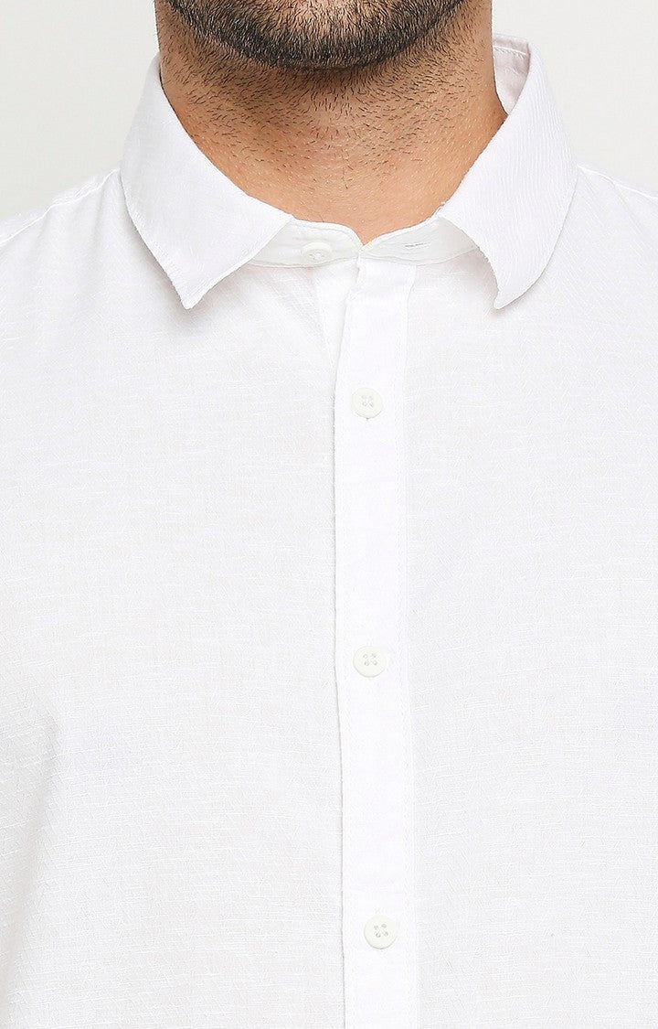 Spykar Men White Cotton Regular Fit Full Sleeve Casual Shirt