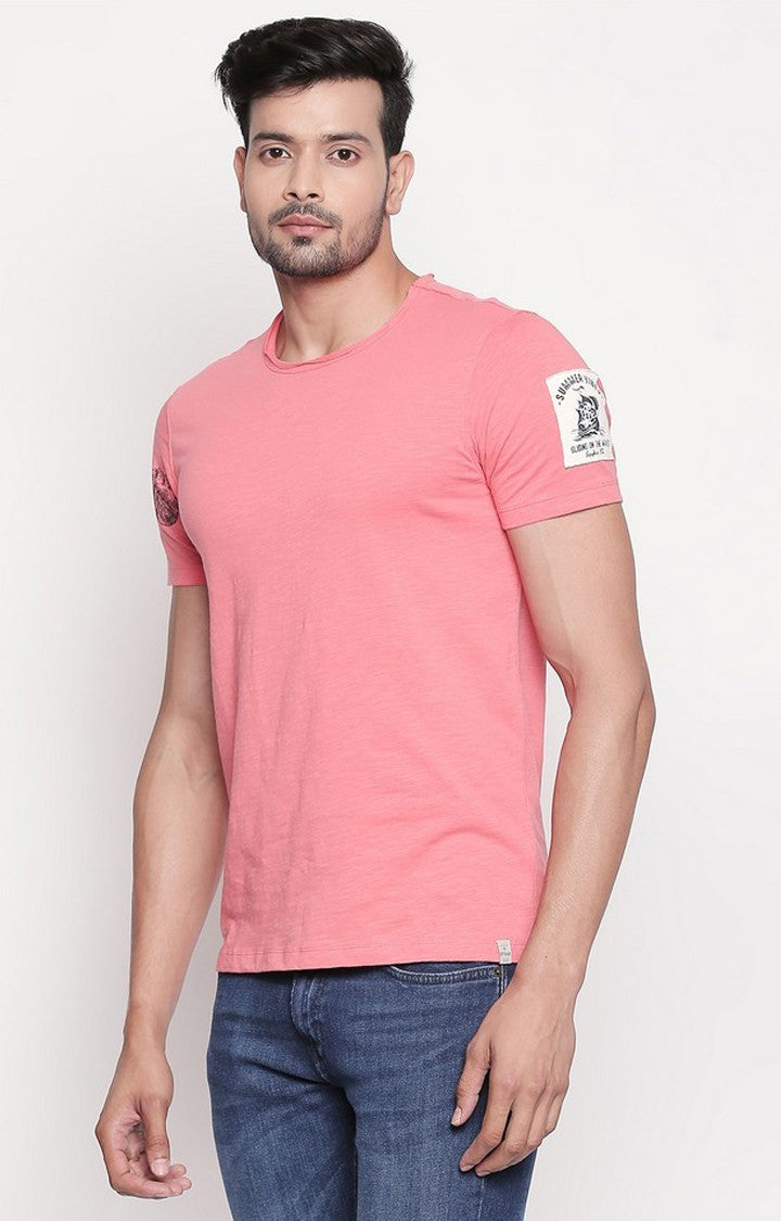 Spykar Men Coral Melange Slim Fit T-Shirt