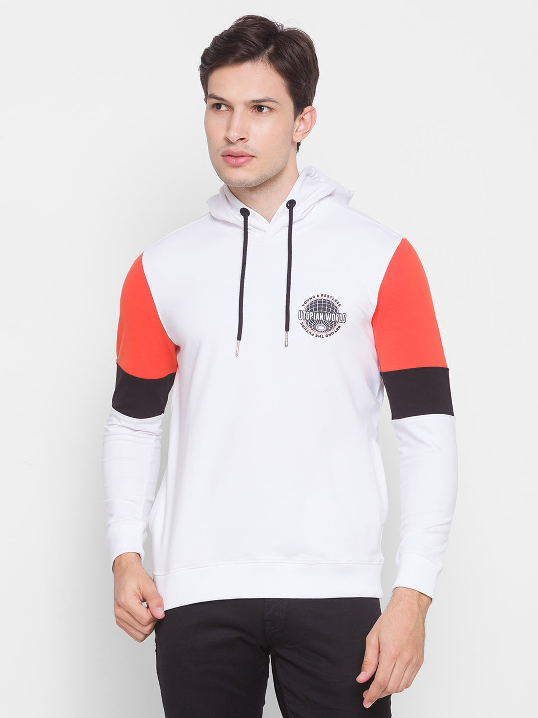 Spykar White Cotton Sweatshirt For Men