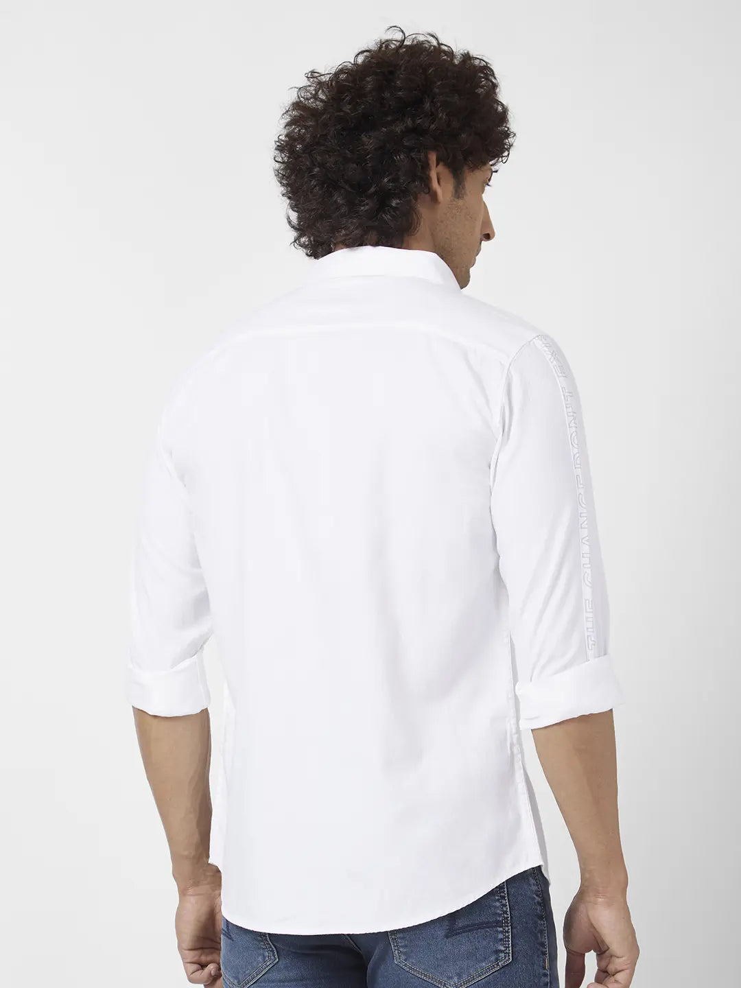 Spykar Men White Dyed Regular Slim Fit Full Sleeve Plain Shirt