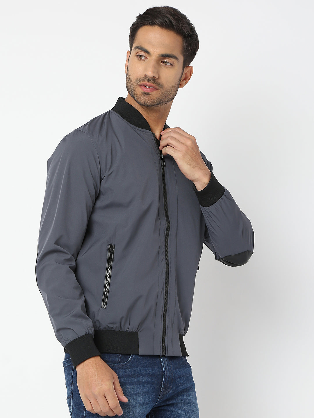 Spykar Men Dark Grey Nylon Regular Fit Jacket