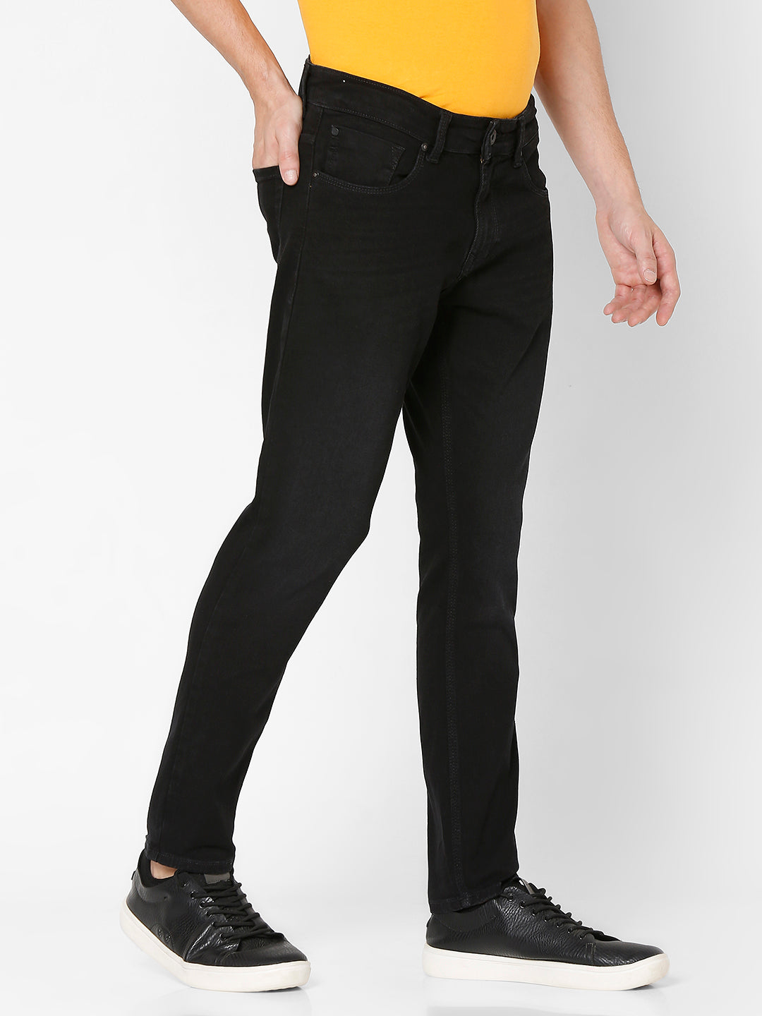 Spykar Men Black Cotton Slim Fit Tapered Length Jeans (Kano)