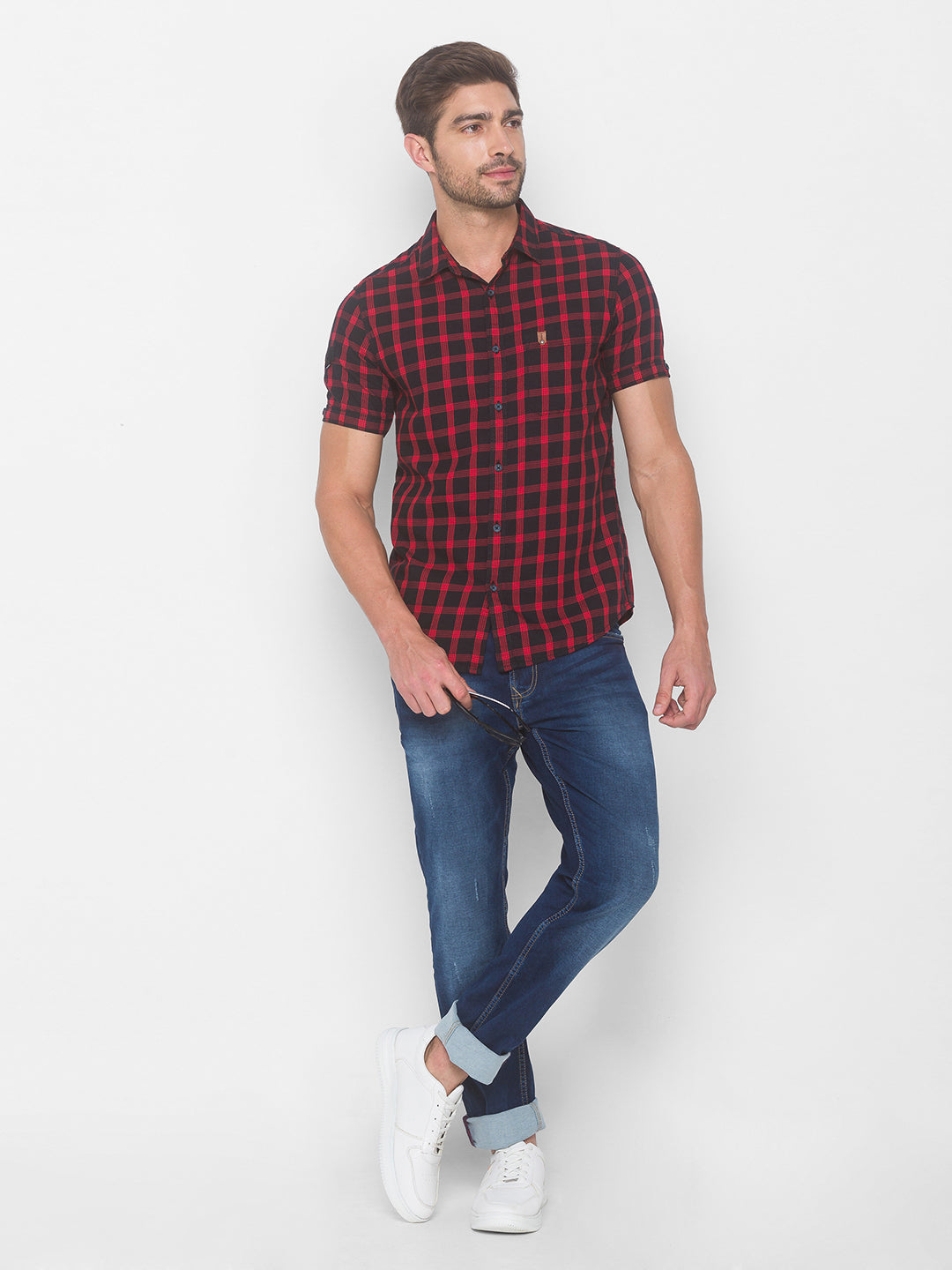 Spykar Men Red Cotton Shirts (Slim)