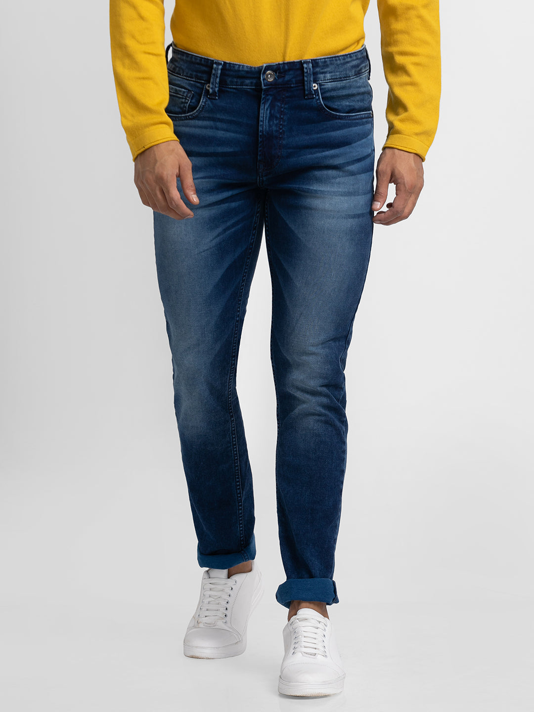Spykar Blue Indigo Cotton Regular Fit Narrow Length Jeans For Men (Rover)