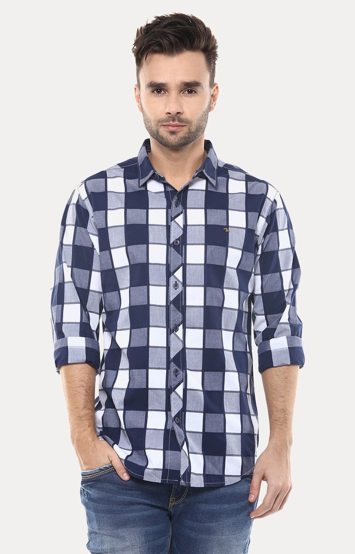 Spykar Men'S Blue Cotton Checked Casual Shirts