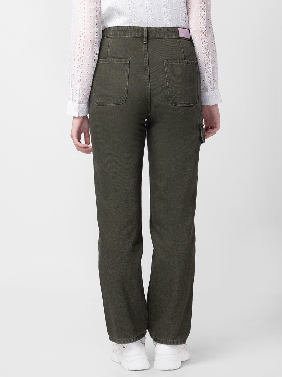 Spykar Women Olive Green Cotton Straight Fit Regular Length Jeans (Bella)