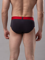 Men Premium Cotton Blend Grey-Red Brief- Underjeans By Spykar