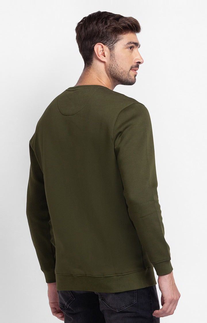 Spykar Rifle Green Cotton Full Sleeve Round Neck Sweatshirt For Men