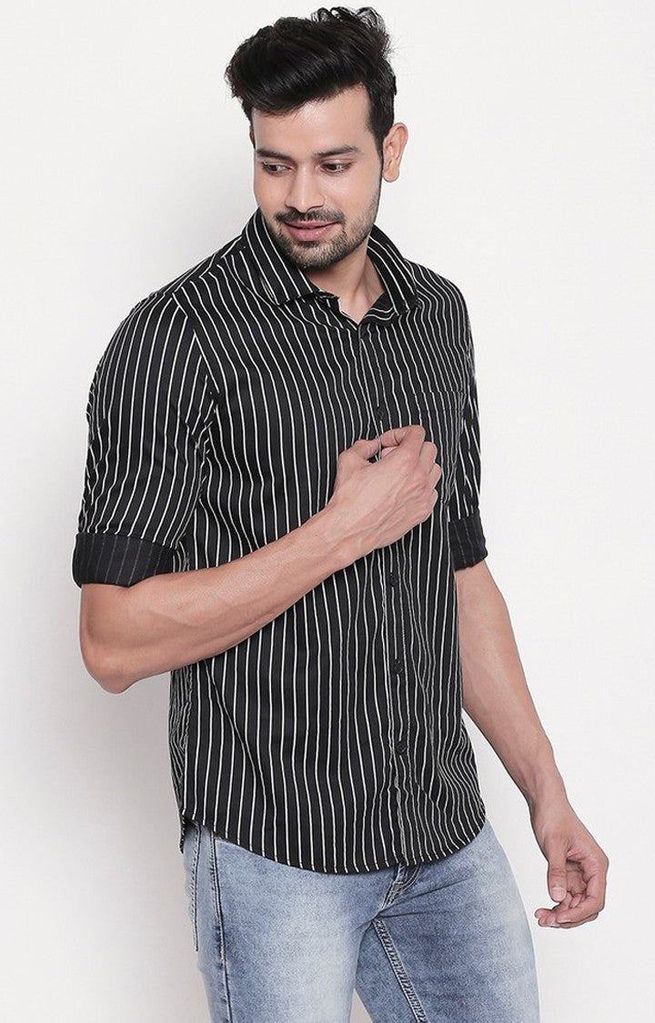 Spykar Black Cotton Regular Fit Shirts For Men