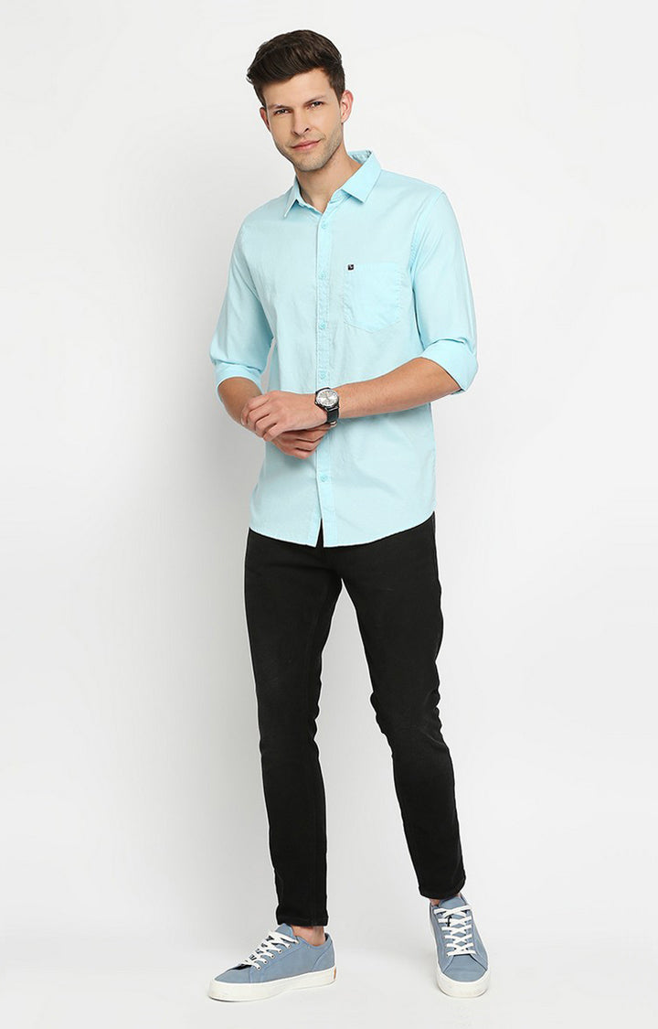 Spykar Men Blue Cotton Slim Fit Casual Shirt