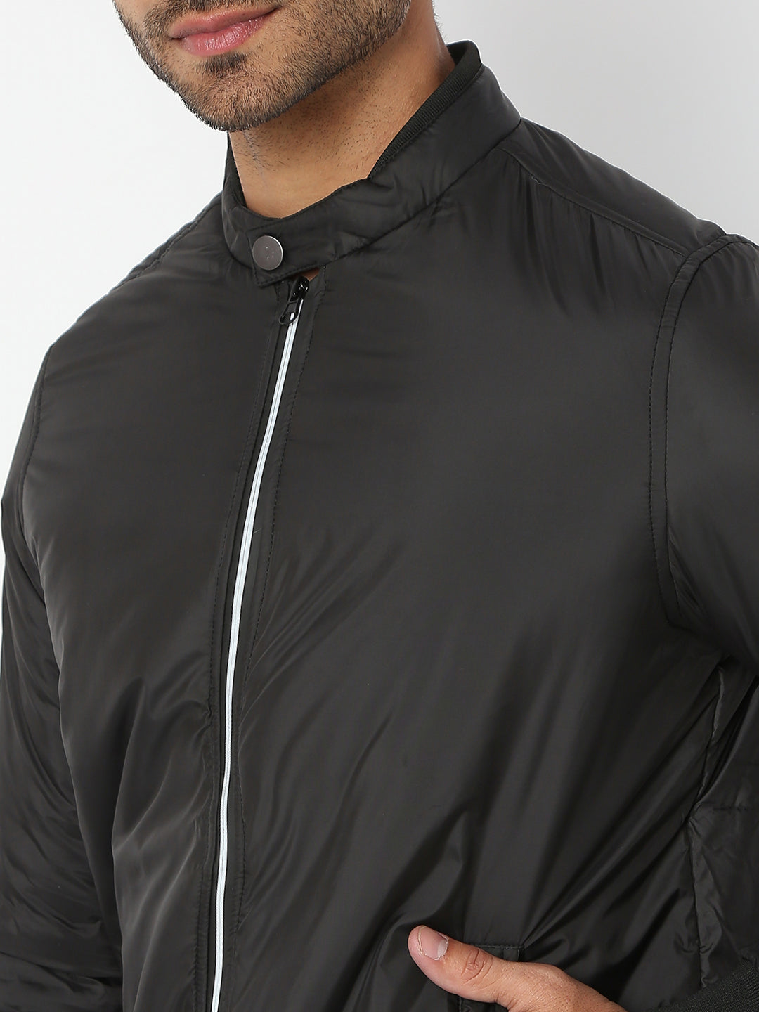 Spykar Men Black Nylon Regular Fit Jacket