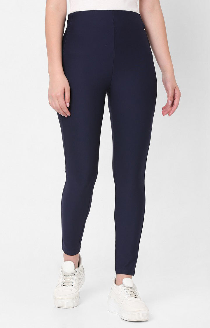 Spykar Women Navy Cotton Regular Fit Mid Rise Jeggings