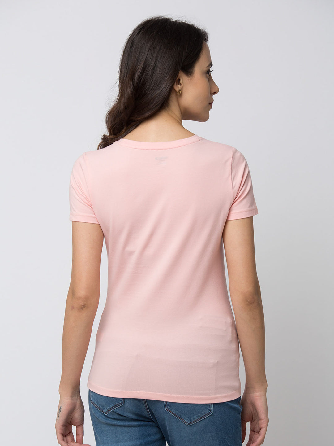 Spykar Women Pink Cotton Slim Fit Round Neck T-Shirt