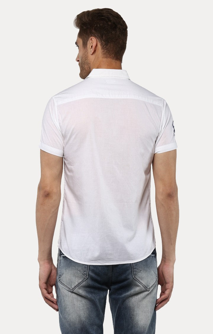 Spykar Men'S White Cotton Solid Casual Shirts