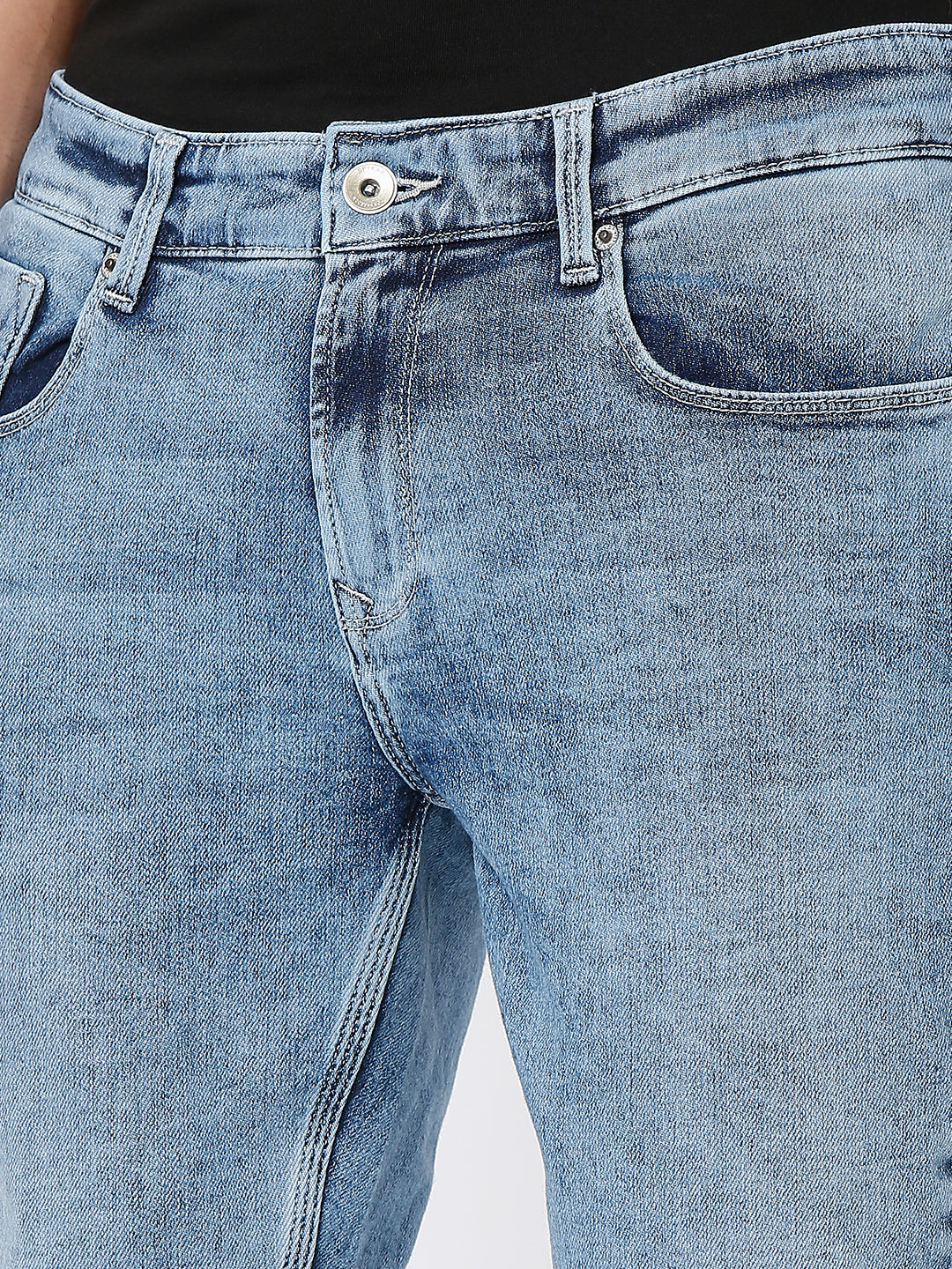 Spykar Light Blue Cotton Stretch Slim Fit Tapered Length Jeans For Men (Kano)