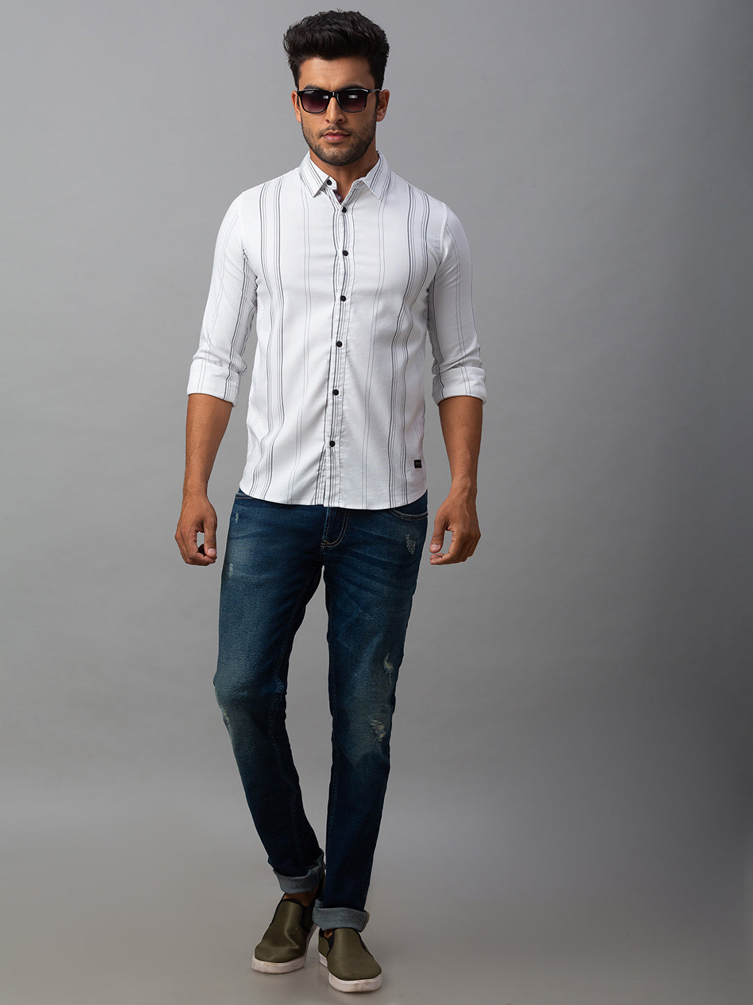 Spykar Men White Cotton Slim Fit Shirt