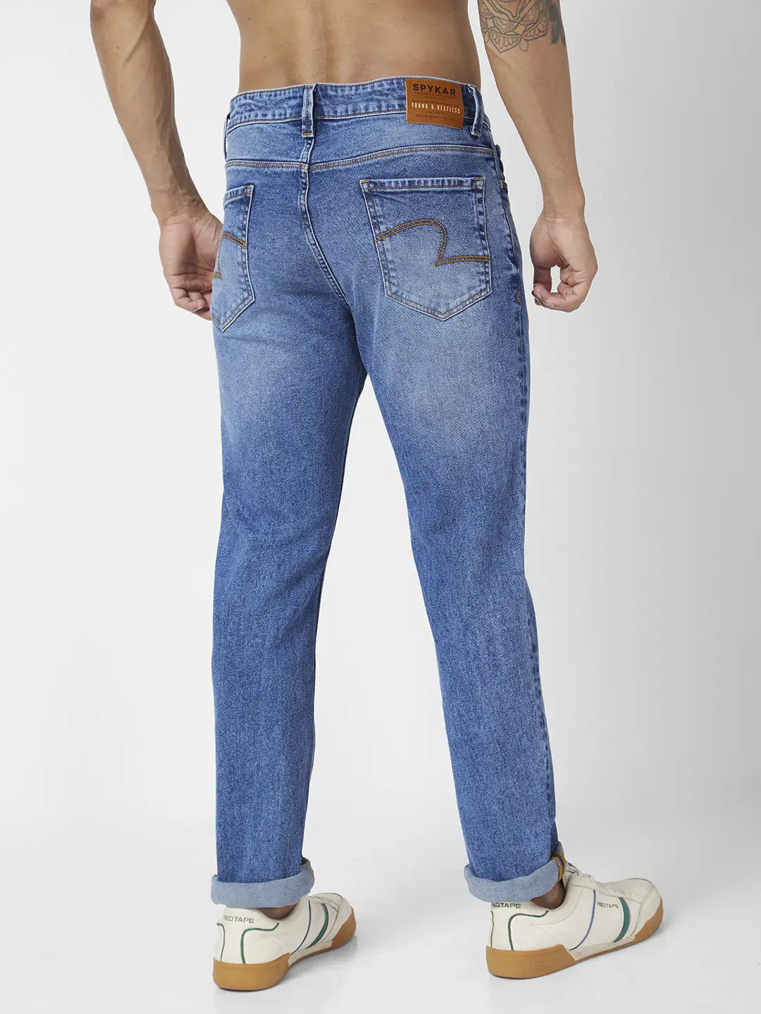Spykar Men Mid Blue Cotton Stretch Comfort Fit Straigth Length Clean Look Mid Rise Jeans (Ricardo)